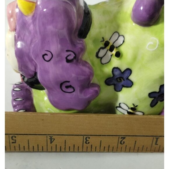 2002 CBK LTD Whimsical Colorful Ceramic Dog Figurine with Flowers & Swirls & Bee - Picture 10 of 11